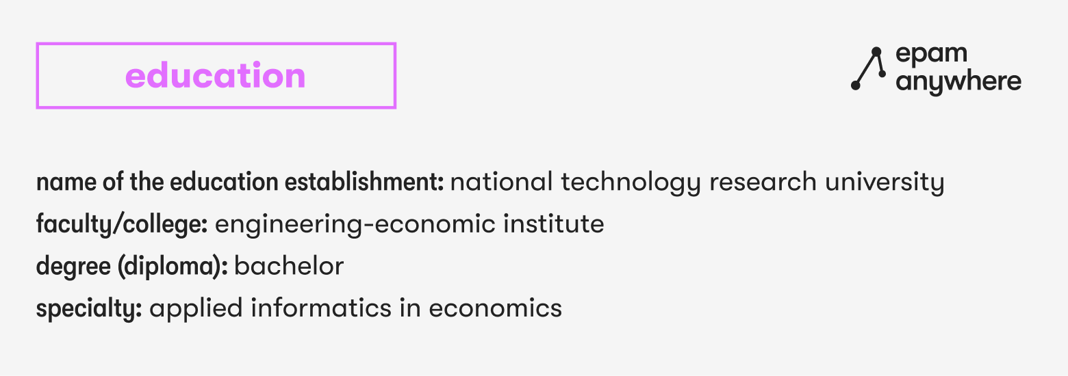 React JS developer resume example: education