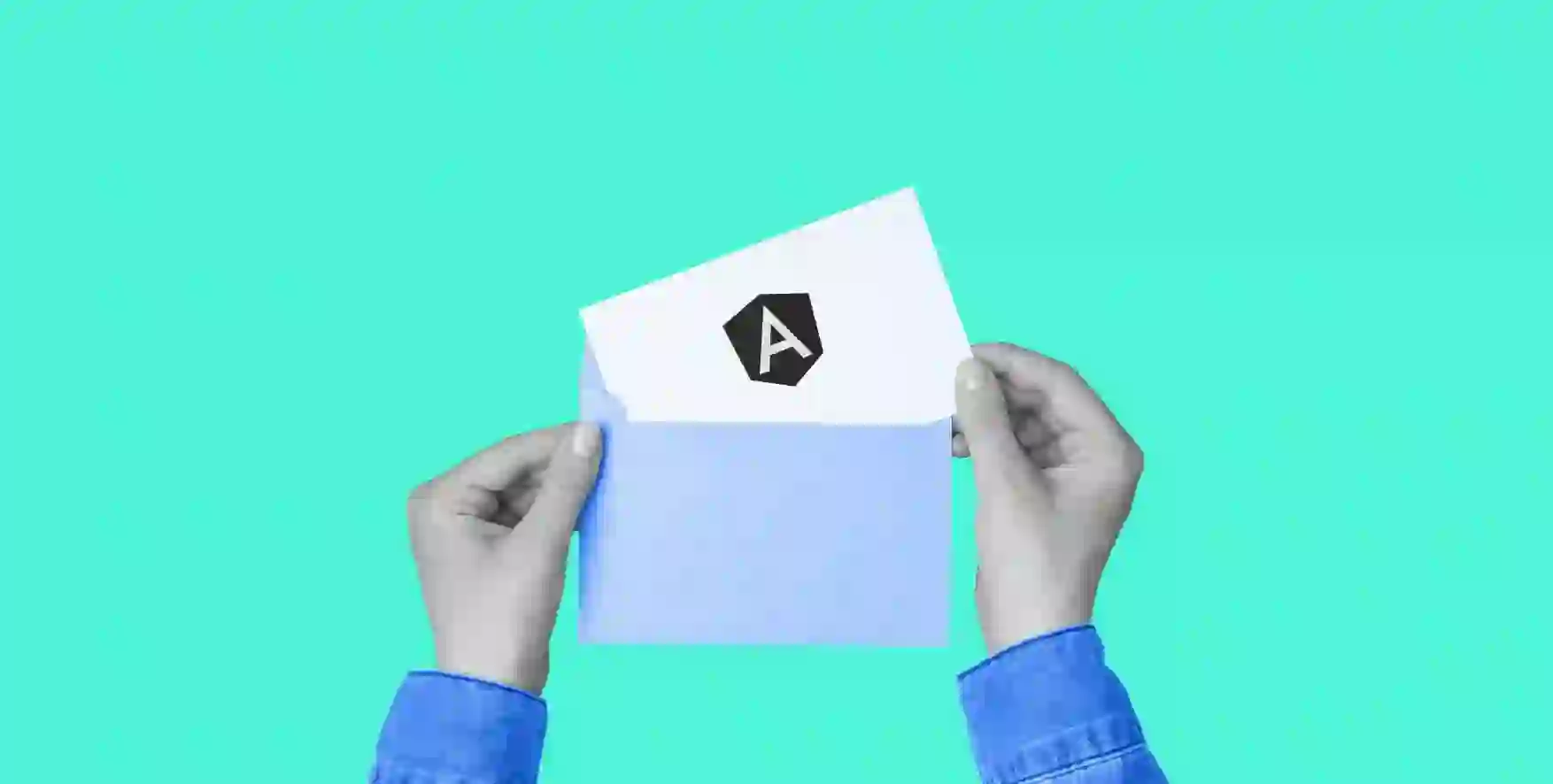 a sheet of paper with a symbol of Angular in an envelope