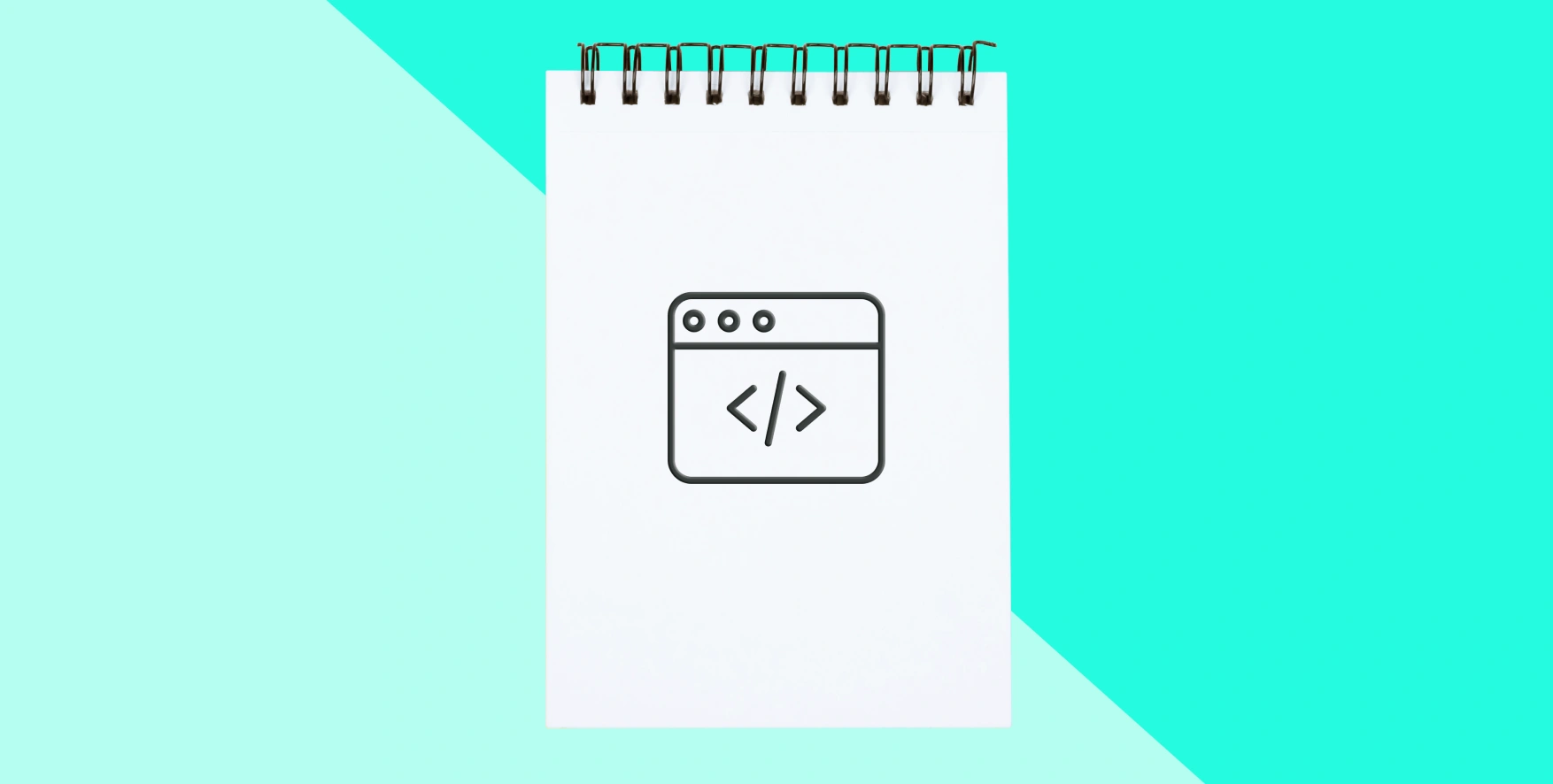 símbolo de desarrollo web en un bloc de notas