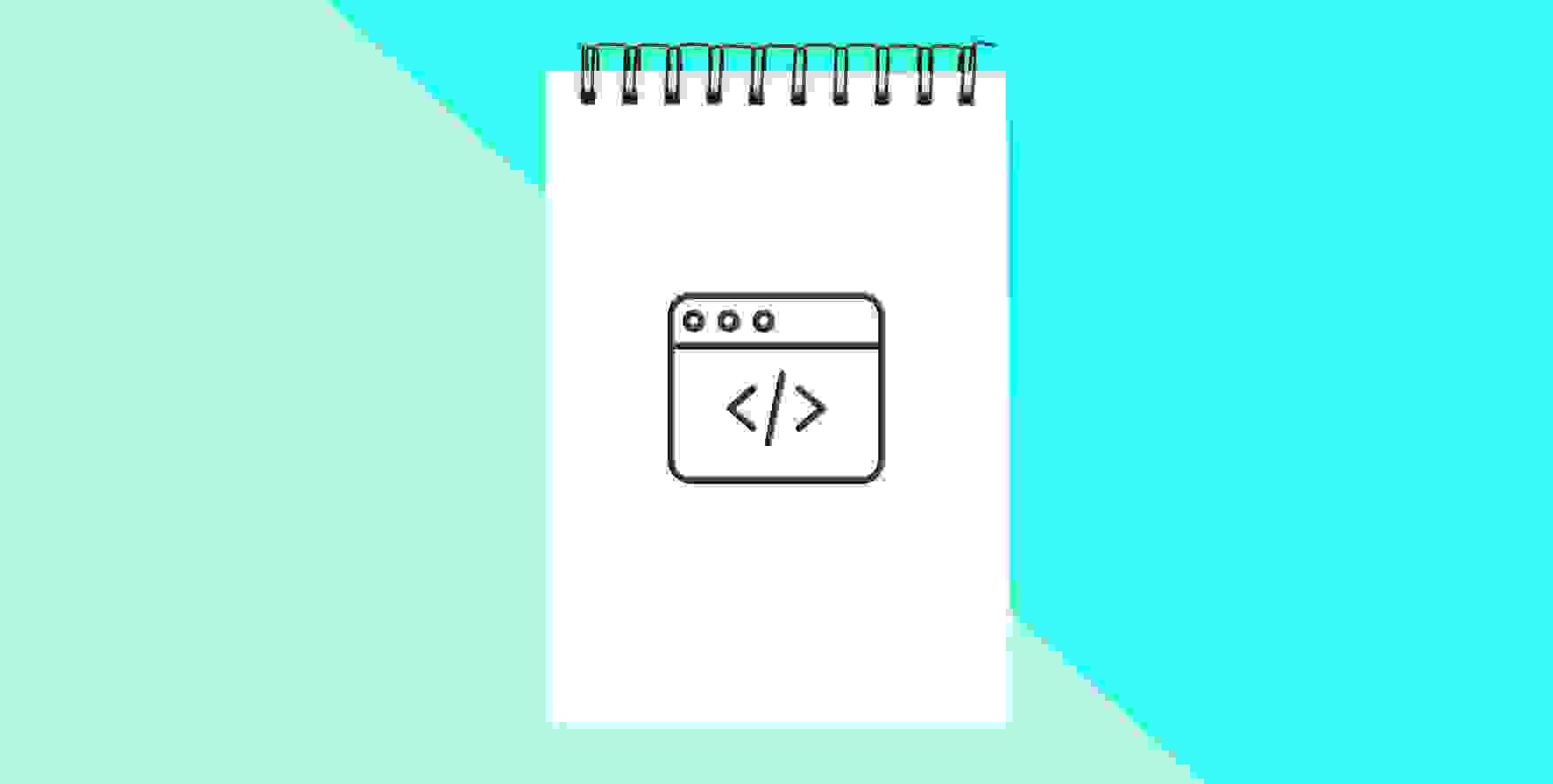 símbolo de desarrollo web en un bloc de notas