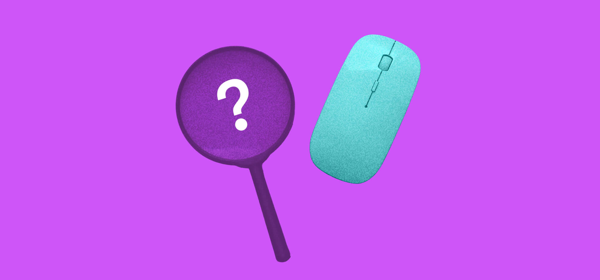 mouse and magnifying glass on a purple background