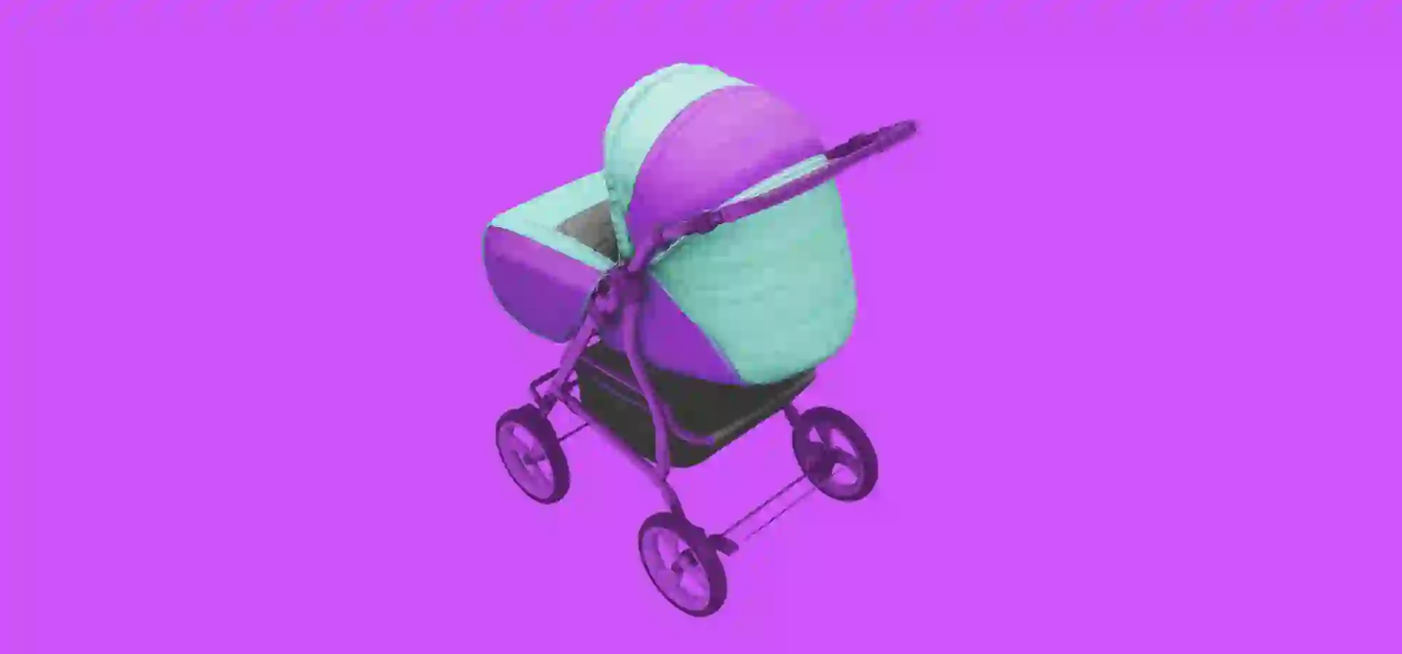a baby trolley illustration on a purple background