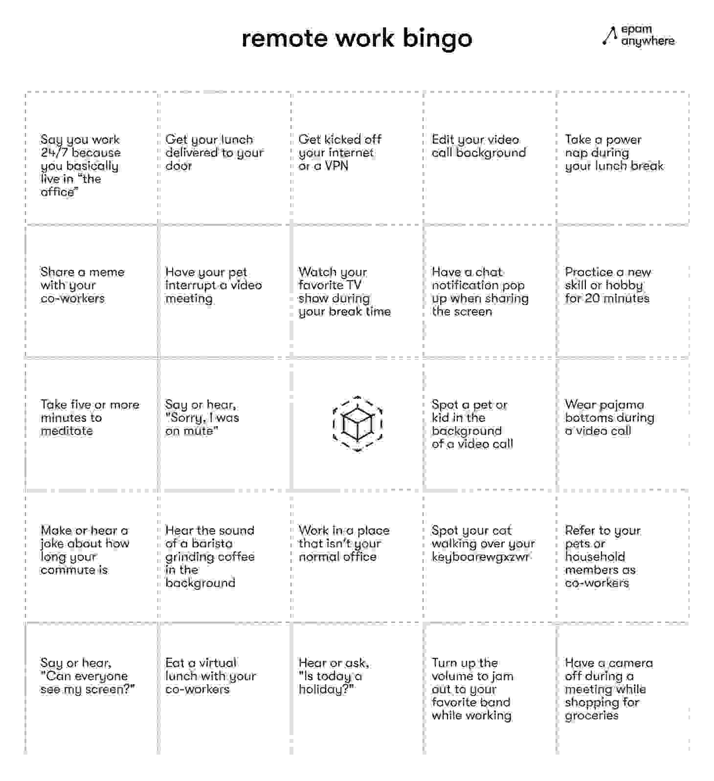 How to Play Remote Work Bingo | EPAM Anywhere