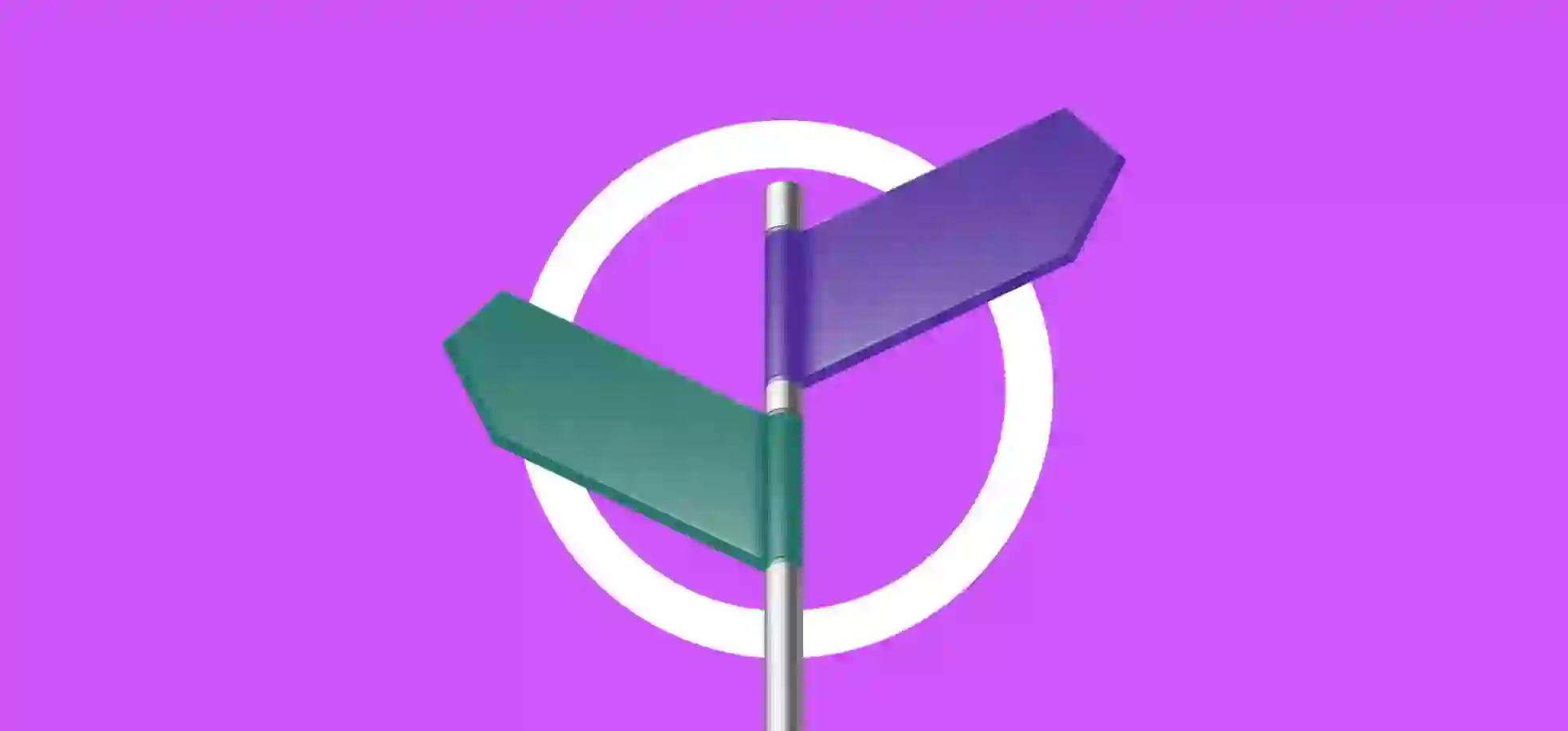a direction board sign on a purple background 