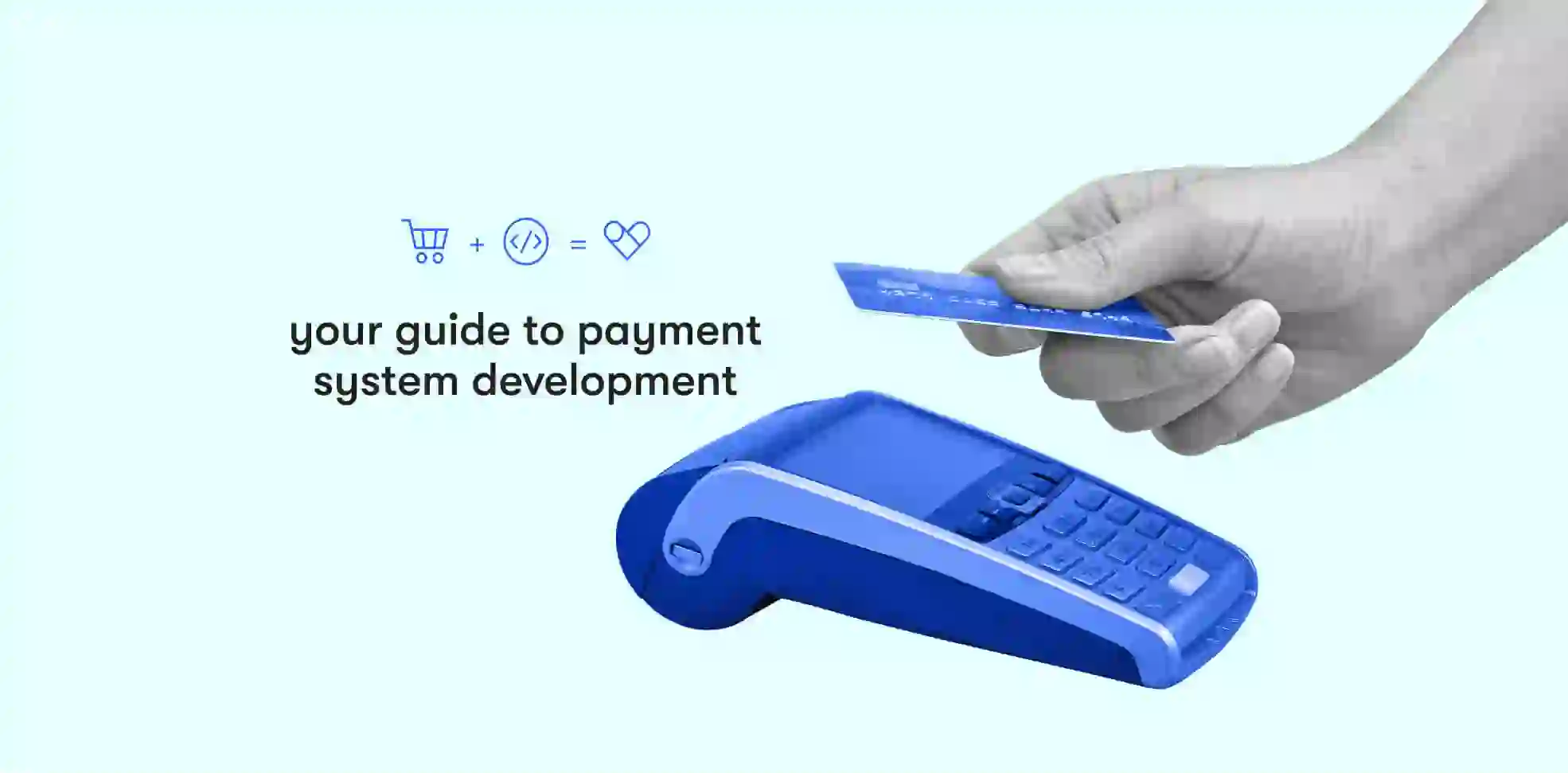 card reader and a hand with a card on blue background