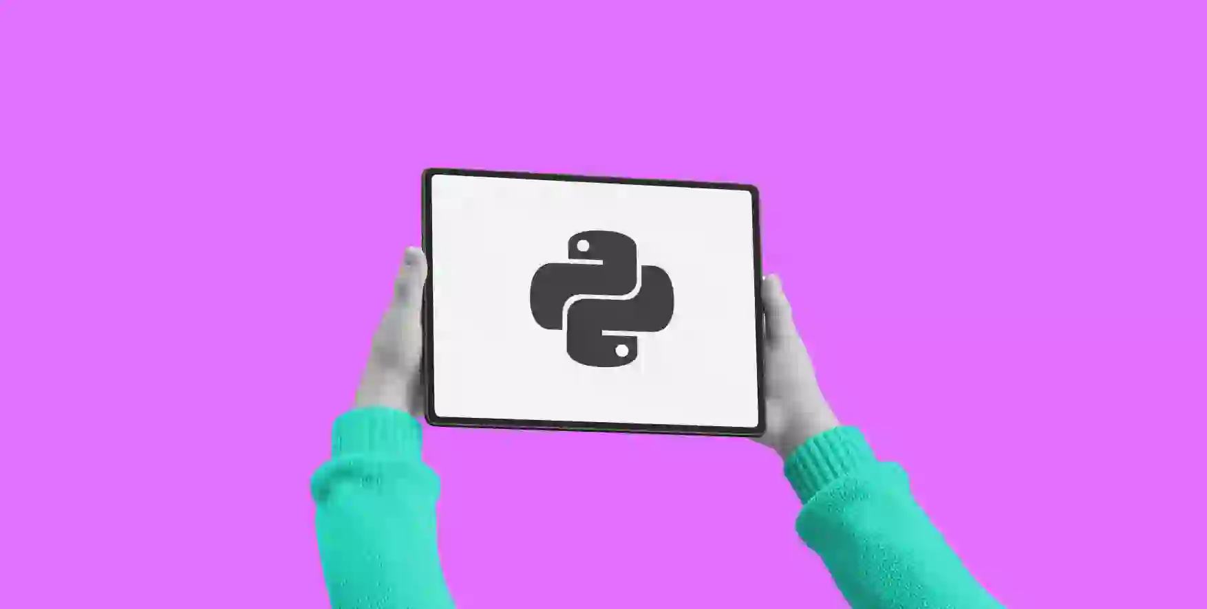 hands holding a tablet with a Python logo on the screen