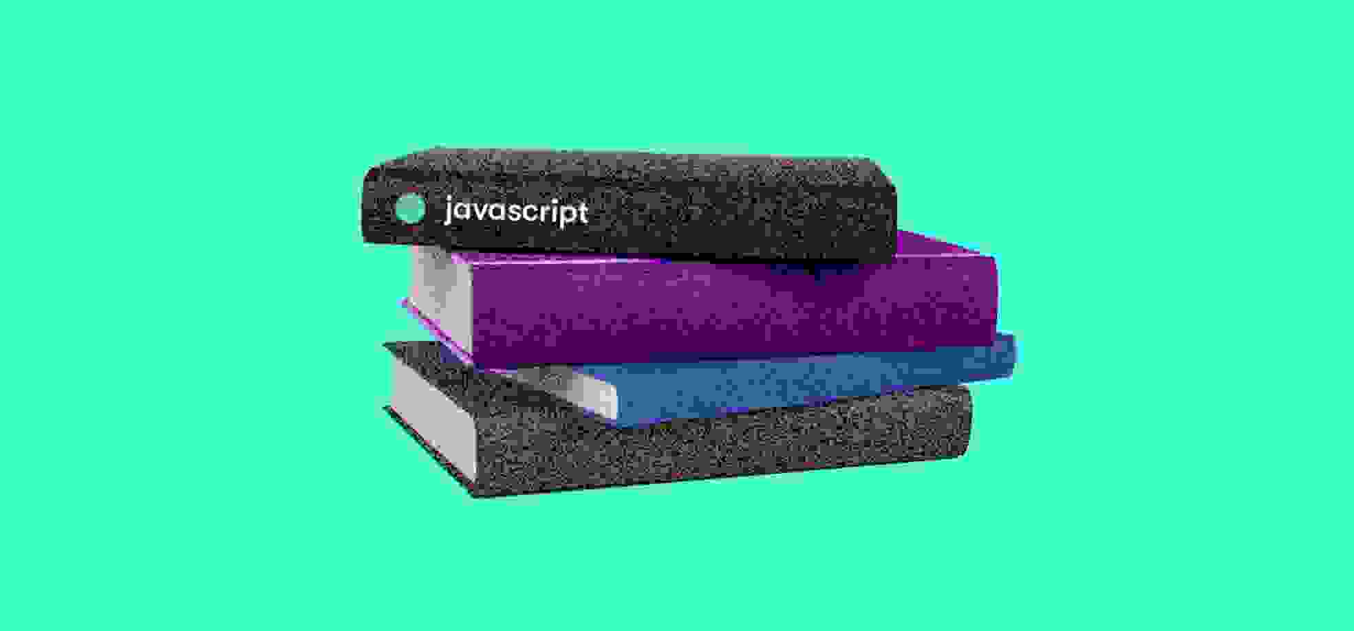 JavaScript books for every skill level level: illustration on a green background