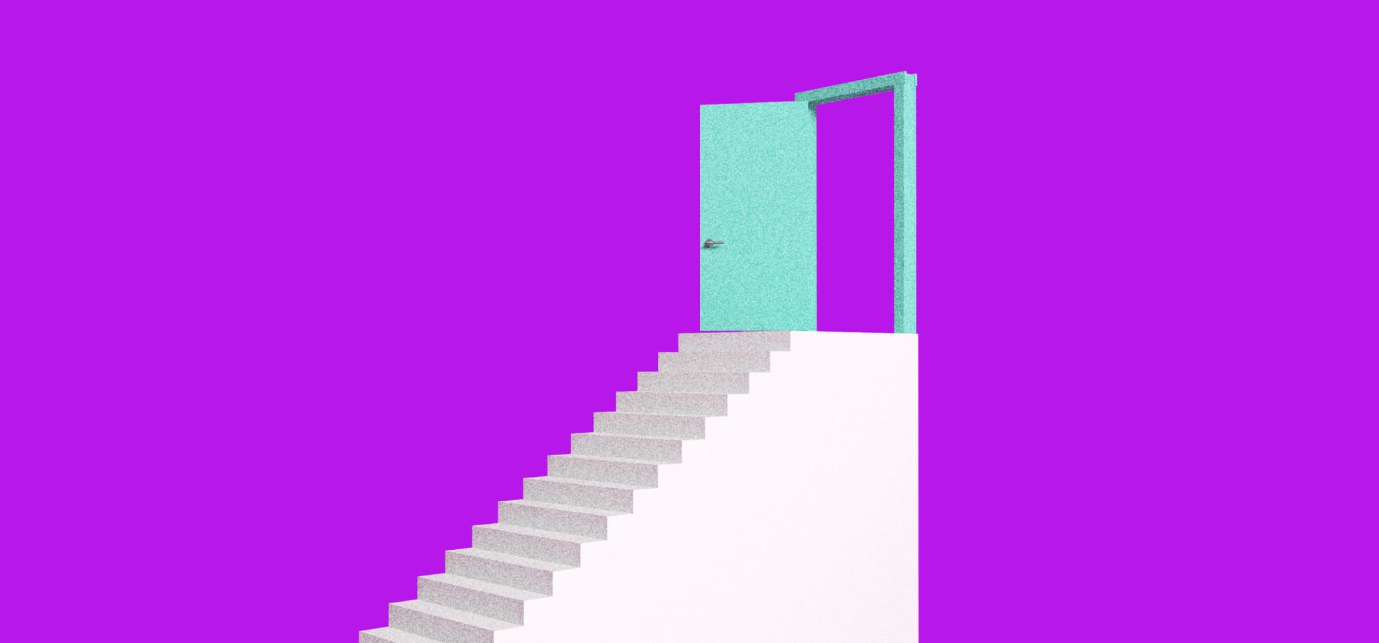 White stairs to a white door on the blue background illustration