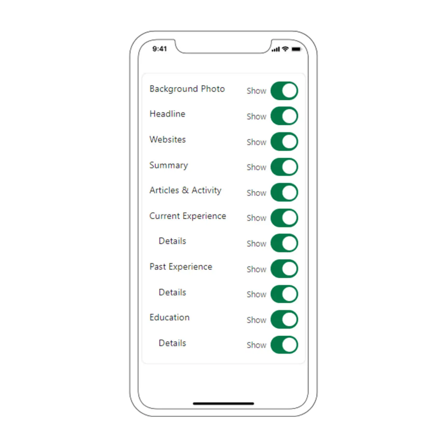 Customizing a LinkedIn profile visibility on mobile