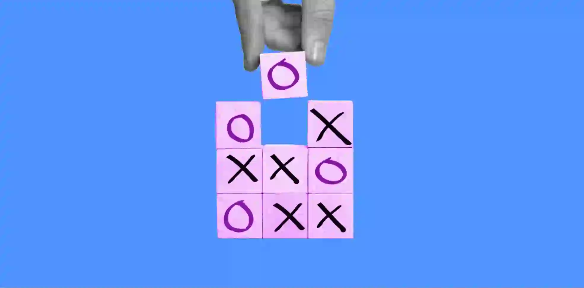 tic-tac-toe cubes on a blue background
