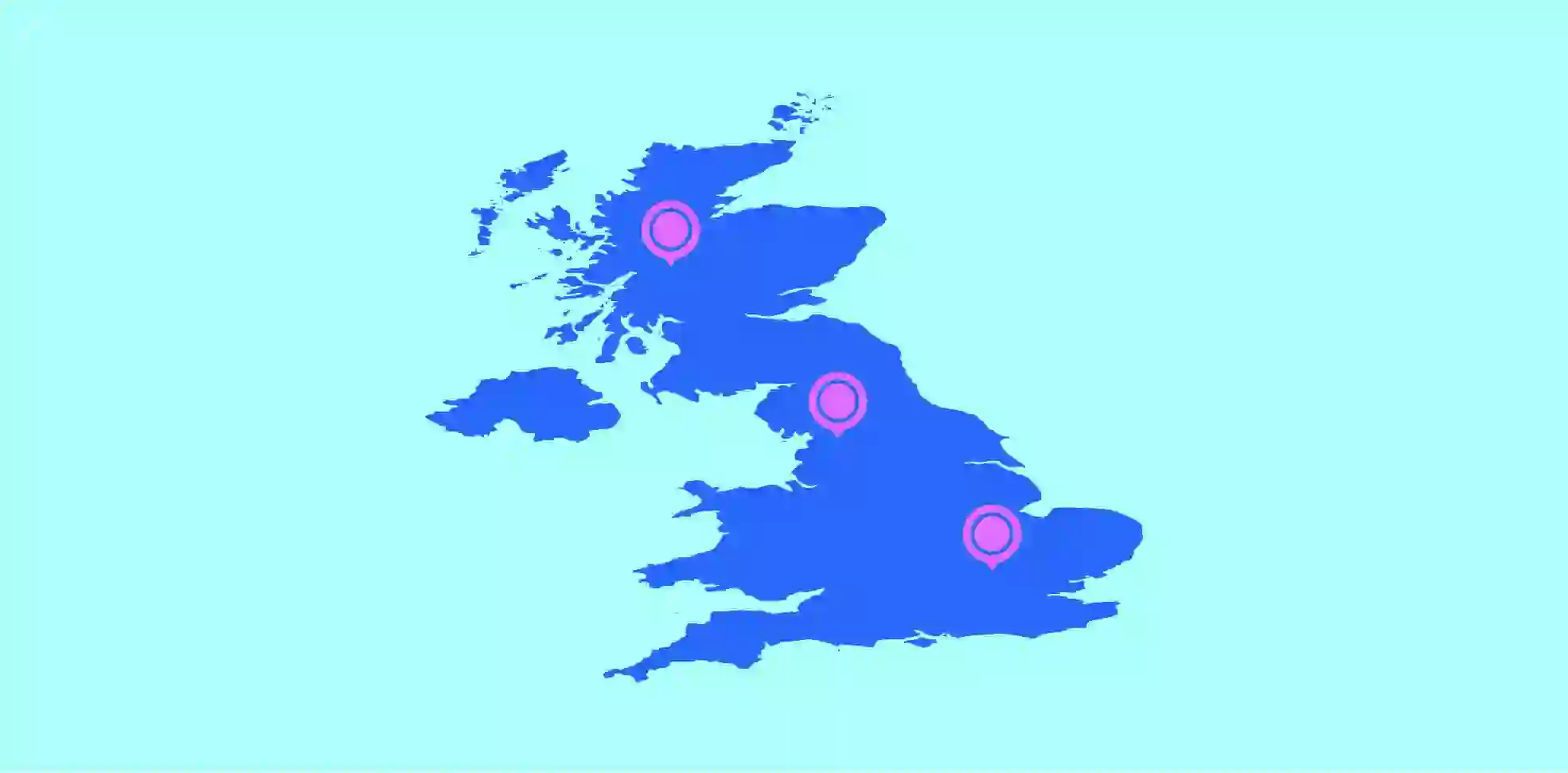 blue silhouette of the UK on aqua background