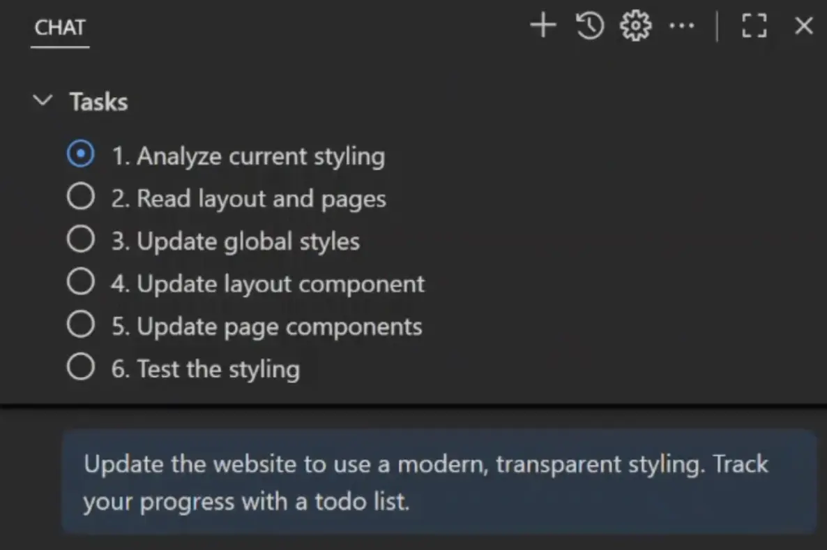 Copilot task list screenshot