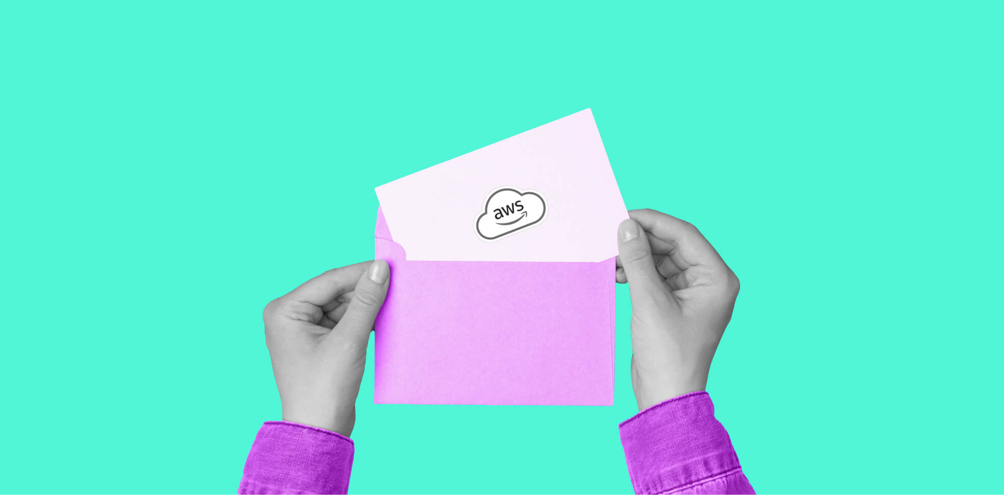 a sheet of paper with a cloud symbol and abbreviation AWS in an envelope