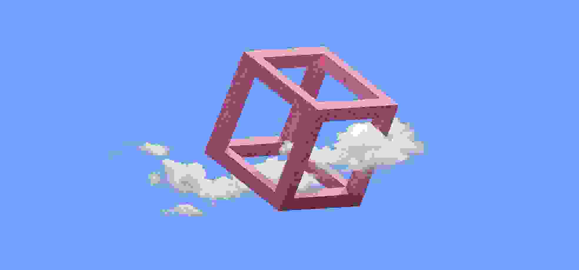 Cube with clouds on the blue background illustration