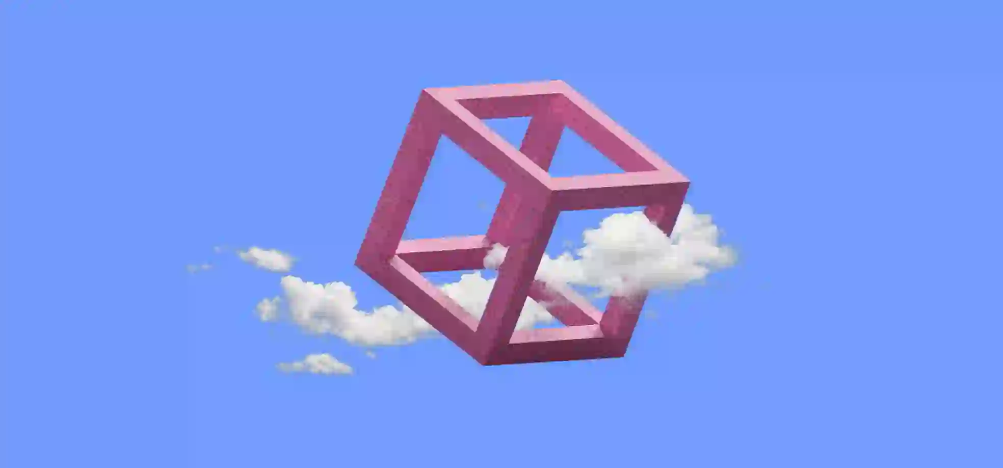 Cube with clouds on the blue background illustration