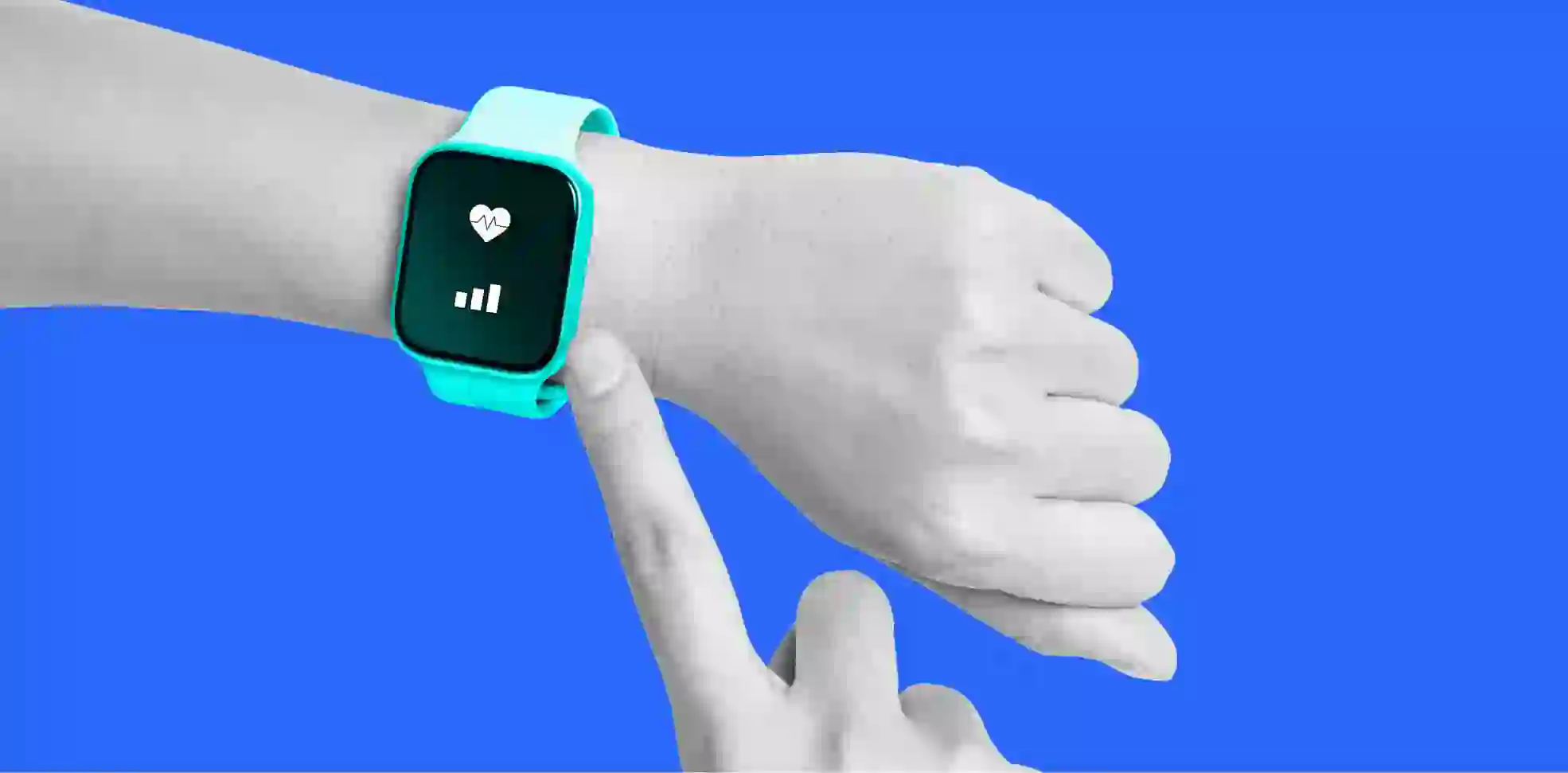 smart watch on a hand on blue background