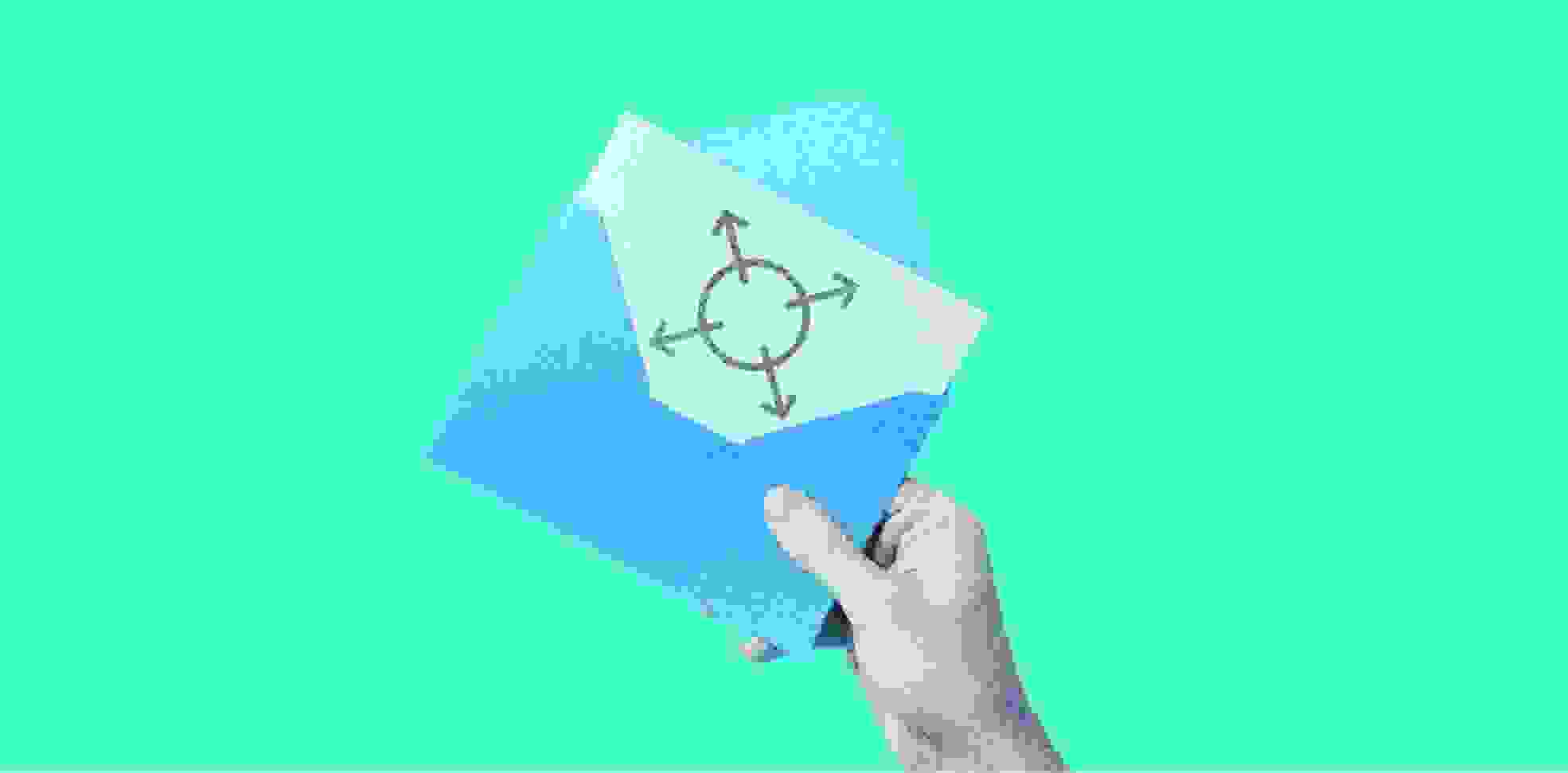 circle with arrows on a sheet in an envelope