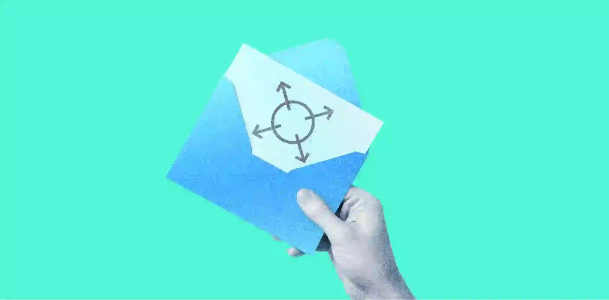 circle with arrows on a sheet in an envelope