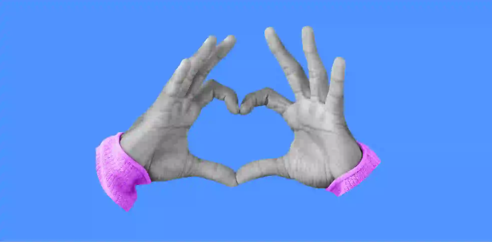 two hands on the blue background