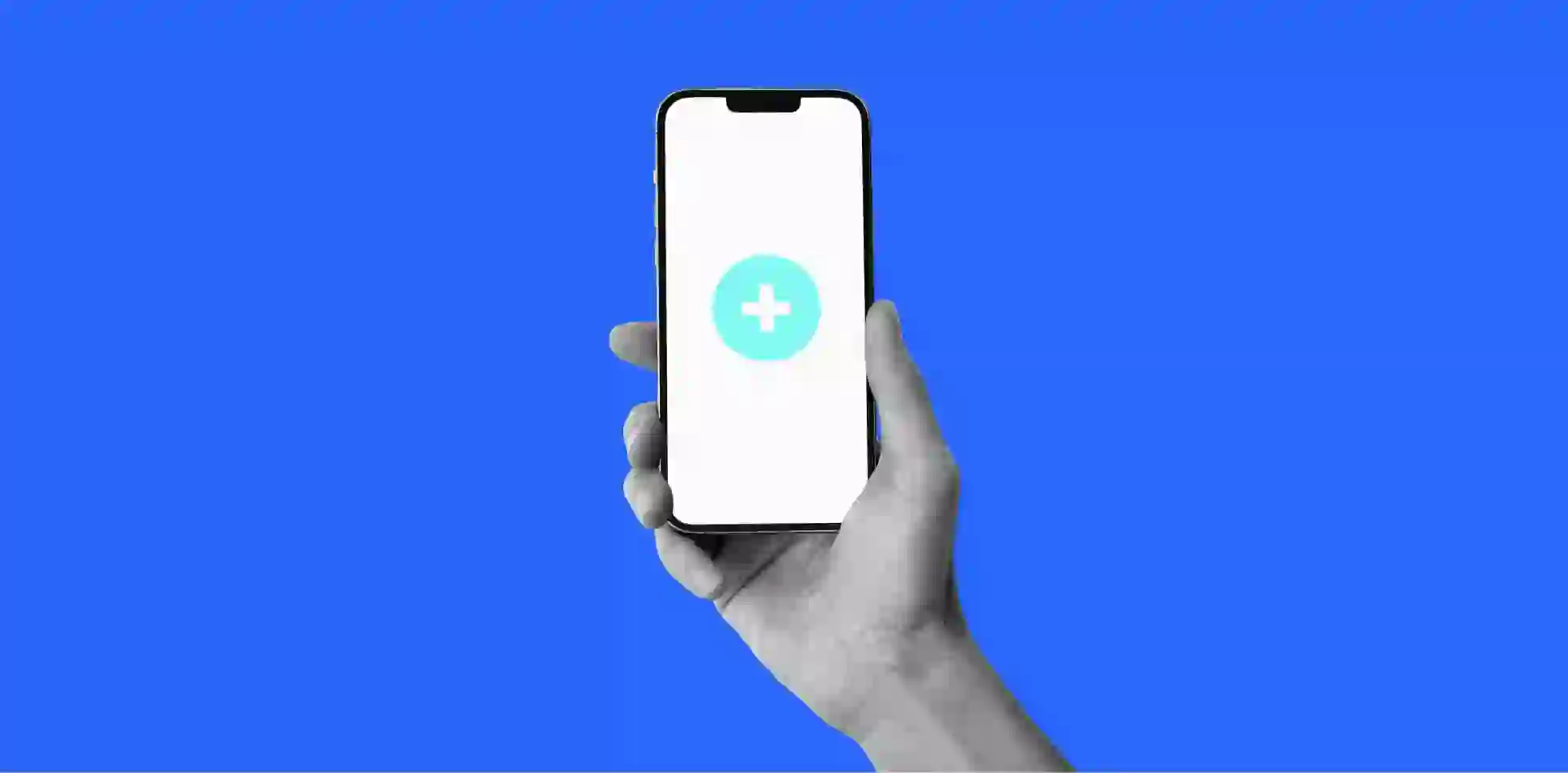smartphone in a hand on blue background