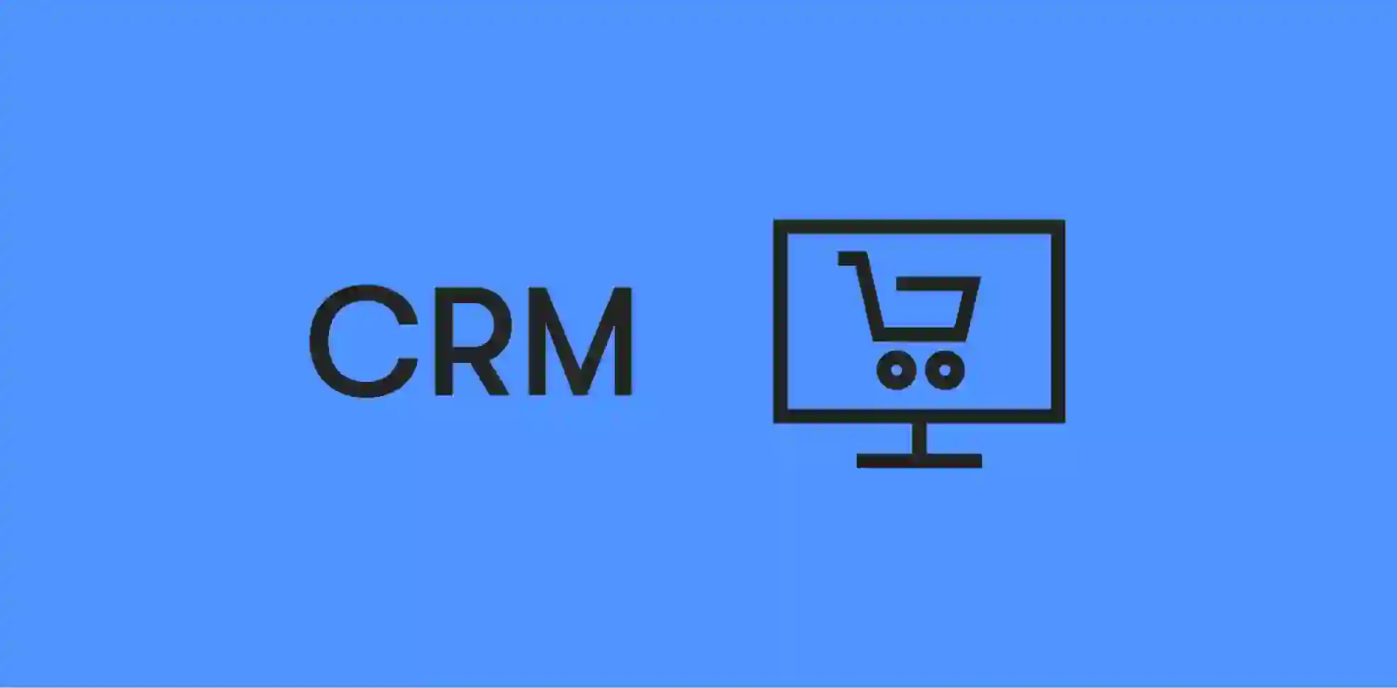 an abbreviation CRM and an icon of monitor on blue background
