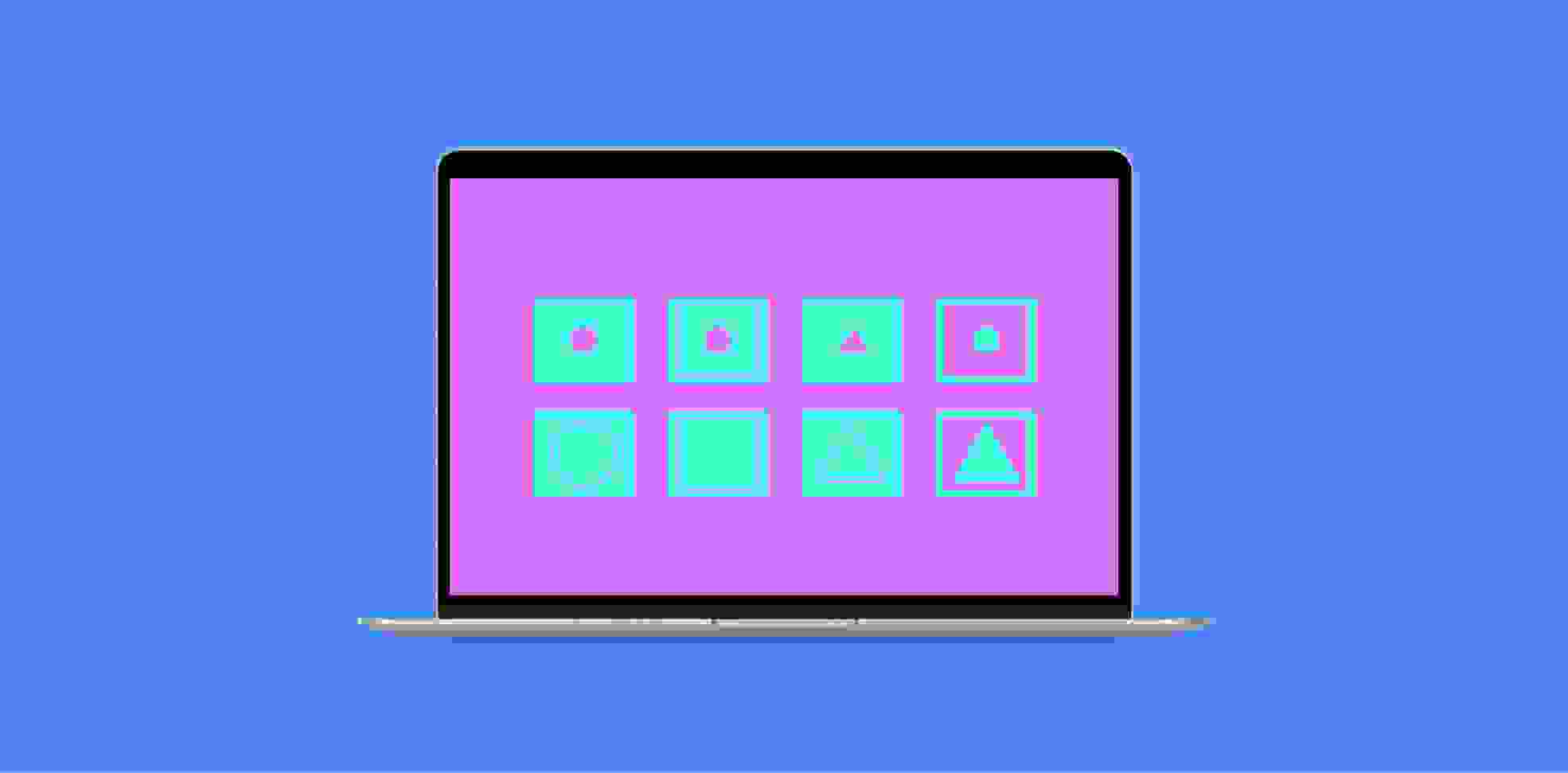 cards with symbols on a laptop screen on a blue background