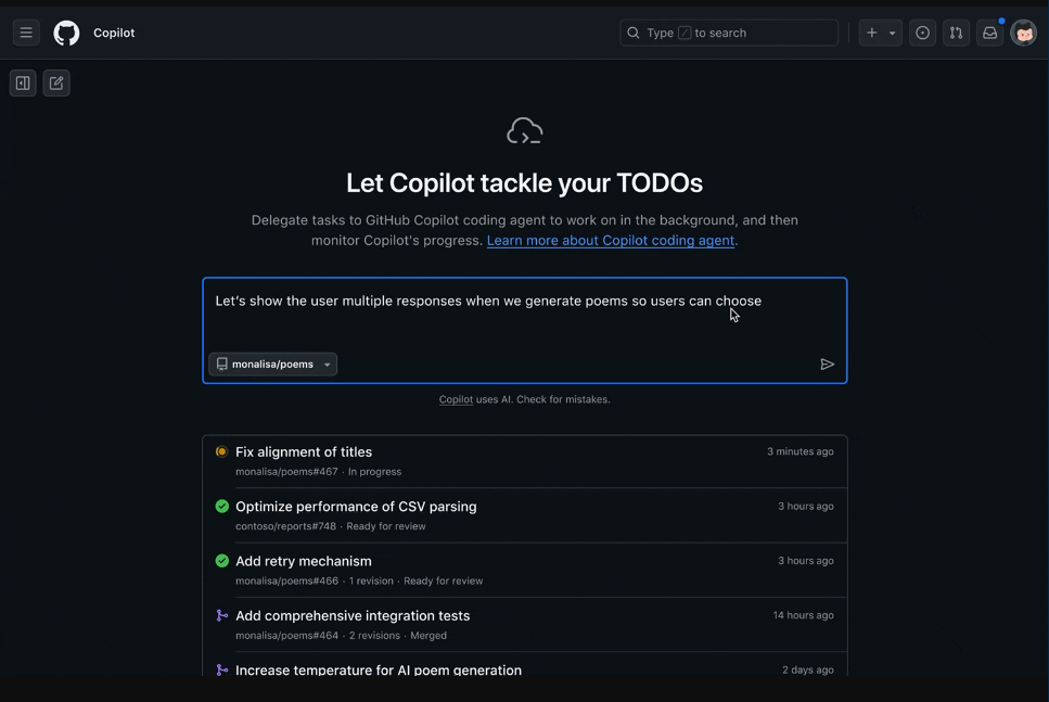 GitHub Copilot agent screenshot