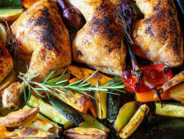 Poulet au four pommes de terre courgettes