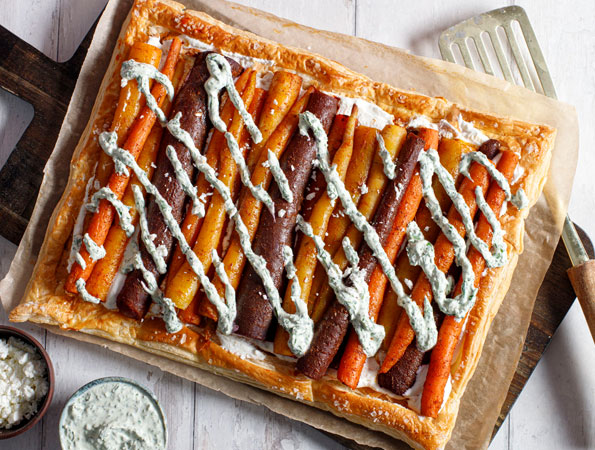 Roasted Carrot and Feta Tart with Herby Dressing