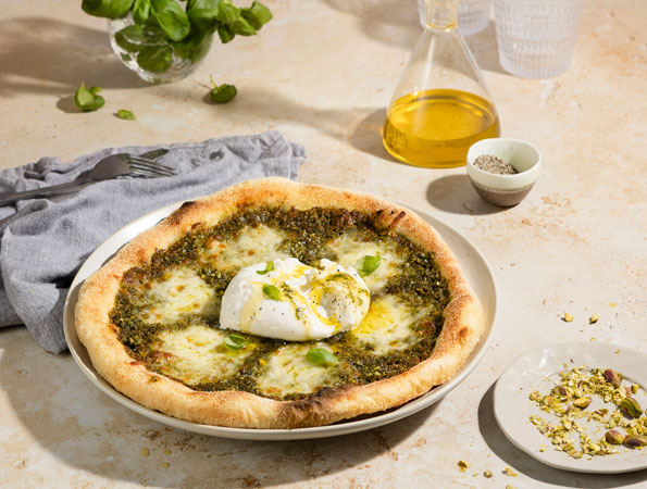 Pistachio Pesto and Creamy Burrata Pizza