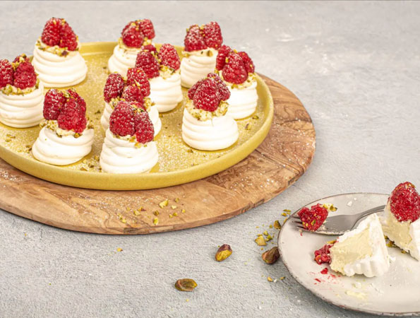Meringue Nests with Pistachio Cream and Raspberries