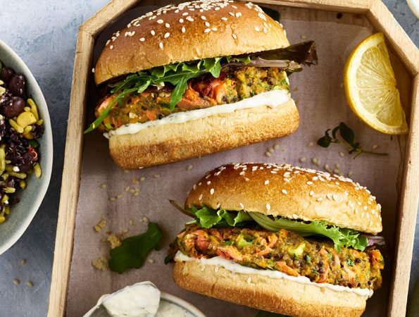 Salmon, Quinoa and Sweet Potato Burgers