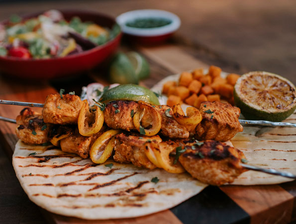 Easy Chicken Shawarma with Cucumber Raita and Flatbread