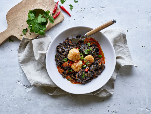 Squid Ink Pasta with Scallops
