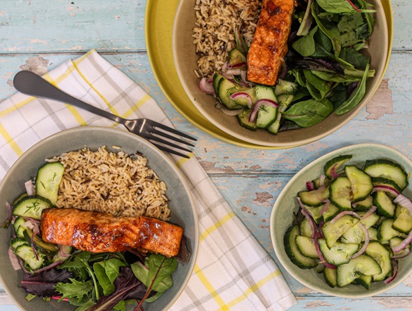 Ginger and Honey Salmon with Quick Pickled Cucumbers