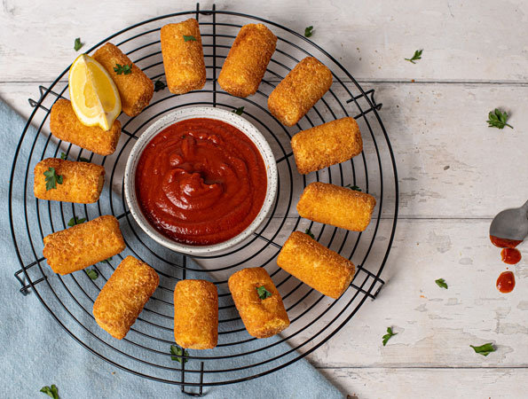 Cheddar and Smoked Ham Croquettes with Bravas Sauce