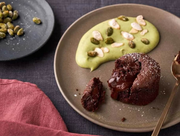 Chocolate Fondant with Pistachio Crème Anglaise by Raymond Blanc