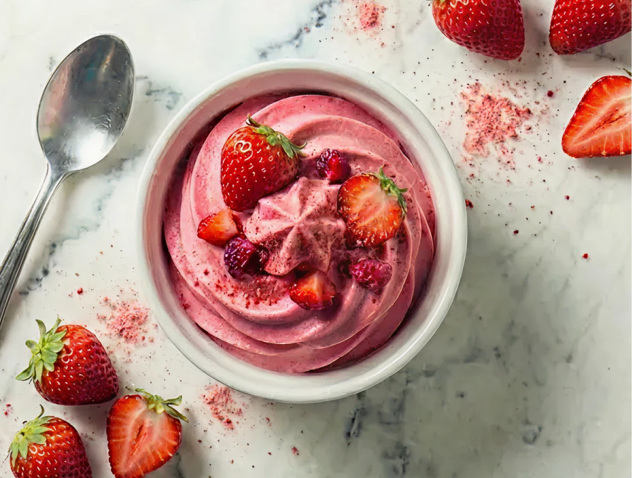 Iogurte Gelado de Morango e Baunilha