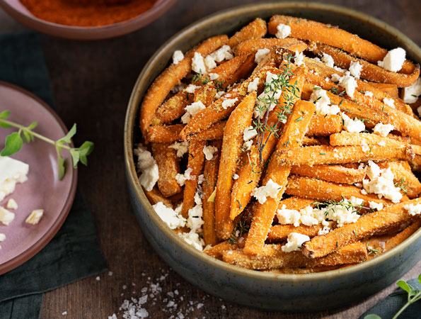 Süßkartofel-Pommes mit Feta