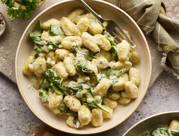 Homemade Gnocchi with Gorgonzola and Spinach Dressing