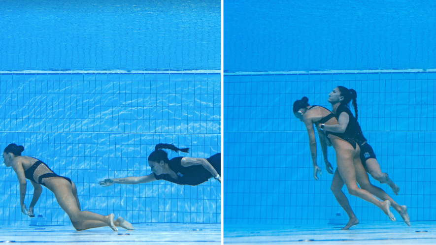 Shocking Moment Swimmer's Coach Dives Into Pool To Save Her After She  Fainted In The Water