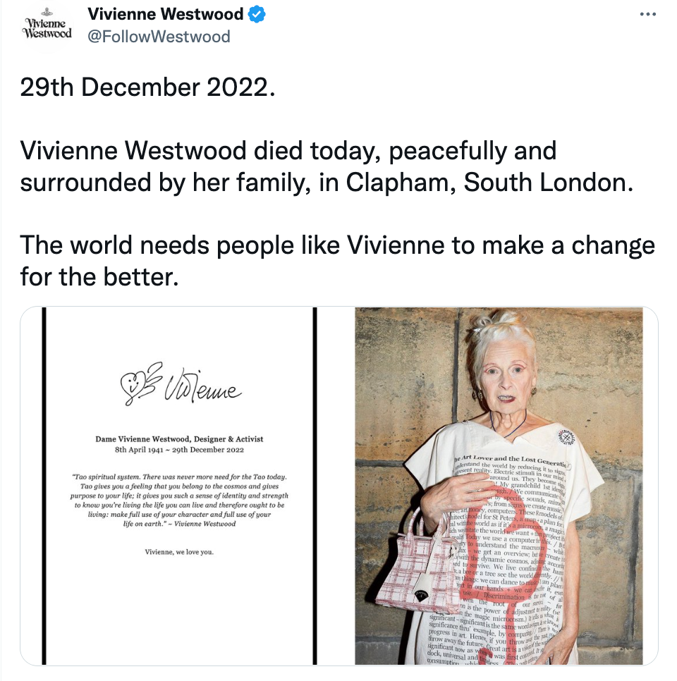 Vivienne Westwood has passed away at age 81