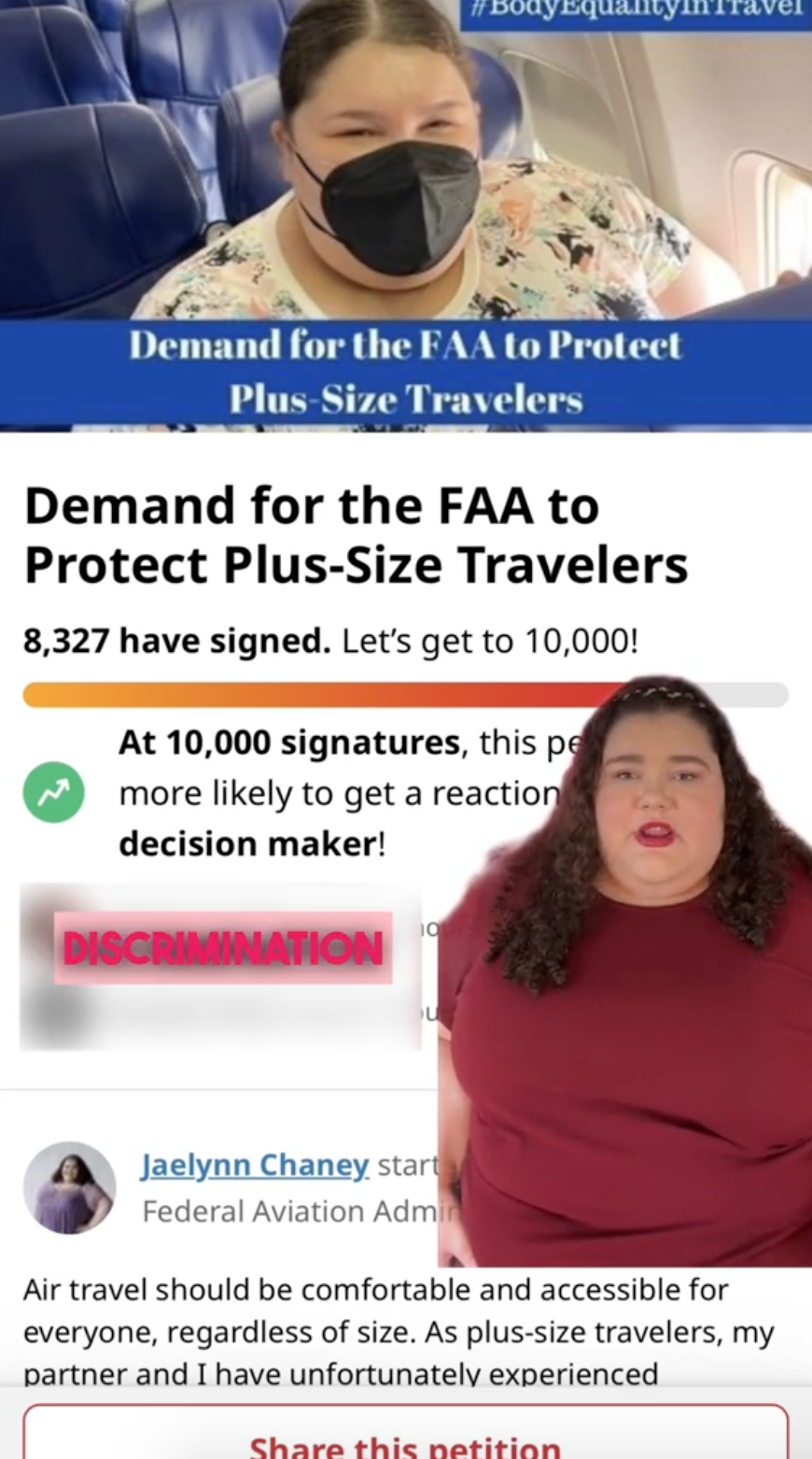 Influencer feels plus-size passengers should be given as many
