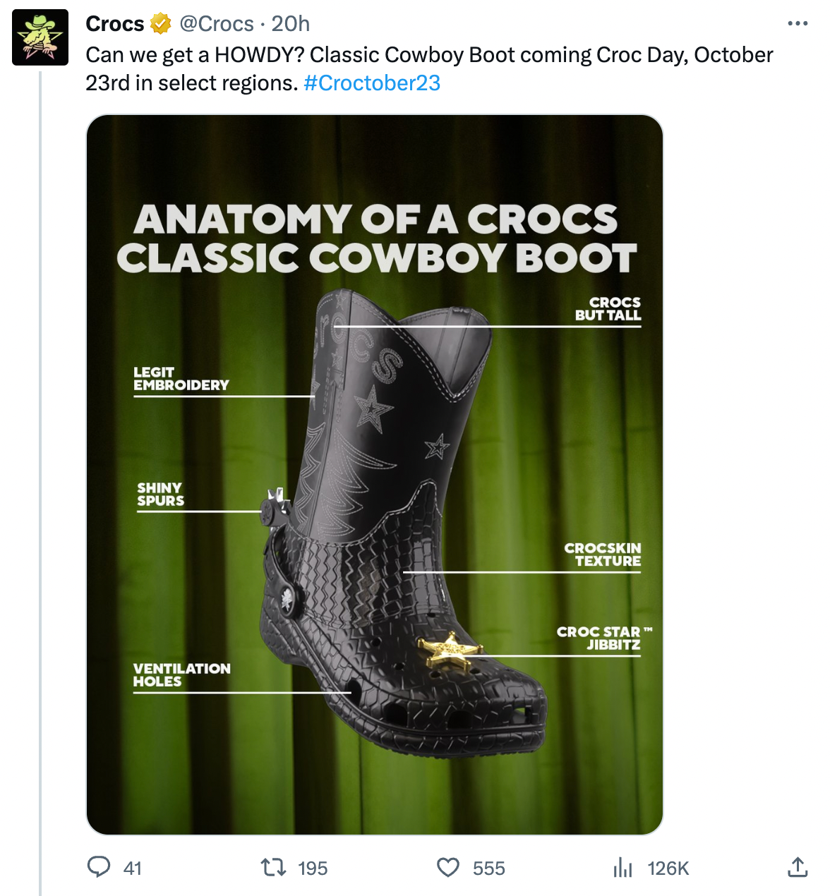 Crocs Classic Cowboy Boot Black