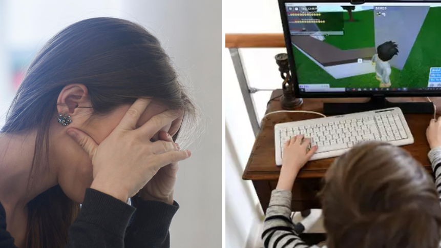 Child playing roblox on a home computer Stock Photo - Alamy
