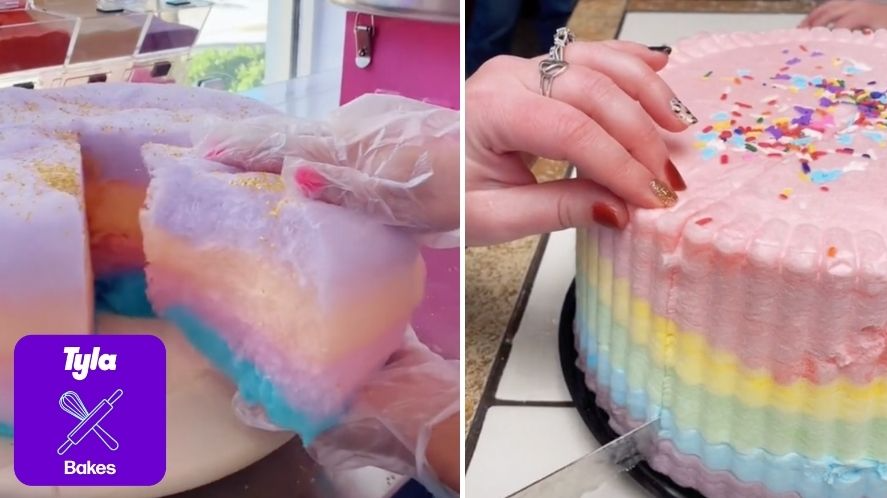 Cotton Candy Cake Rainbow/happy Birthday 4 Colorful Tiers - Etsy