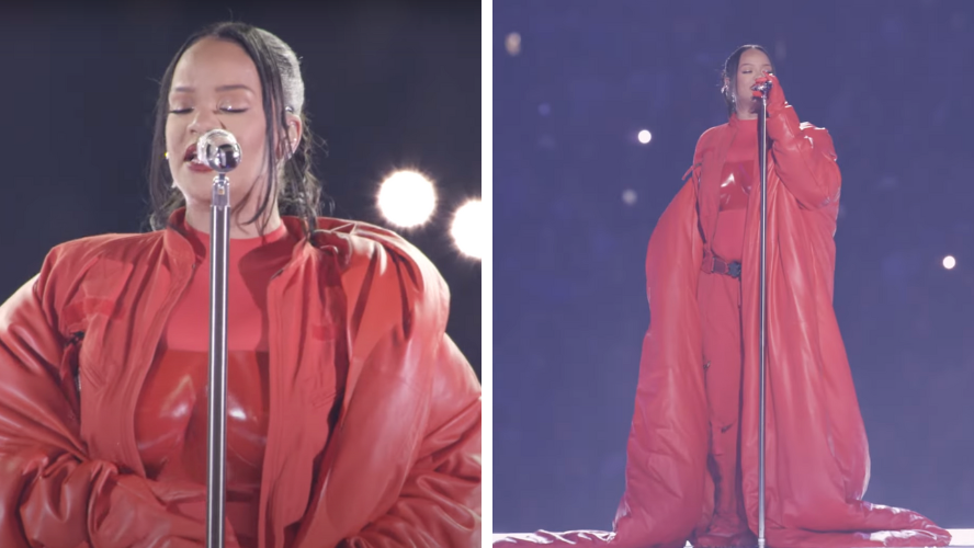 Pregnant Rihanna wows Super Bowl in all-red ensemble