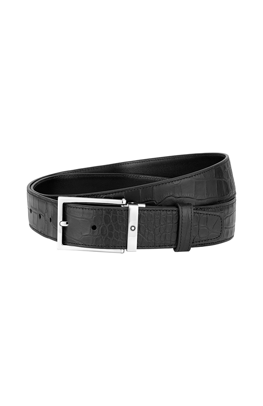 Montblanc Square Shiny Palladium-Coated Pin Buckle Belt | RivoliShop.com