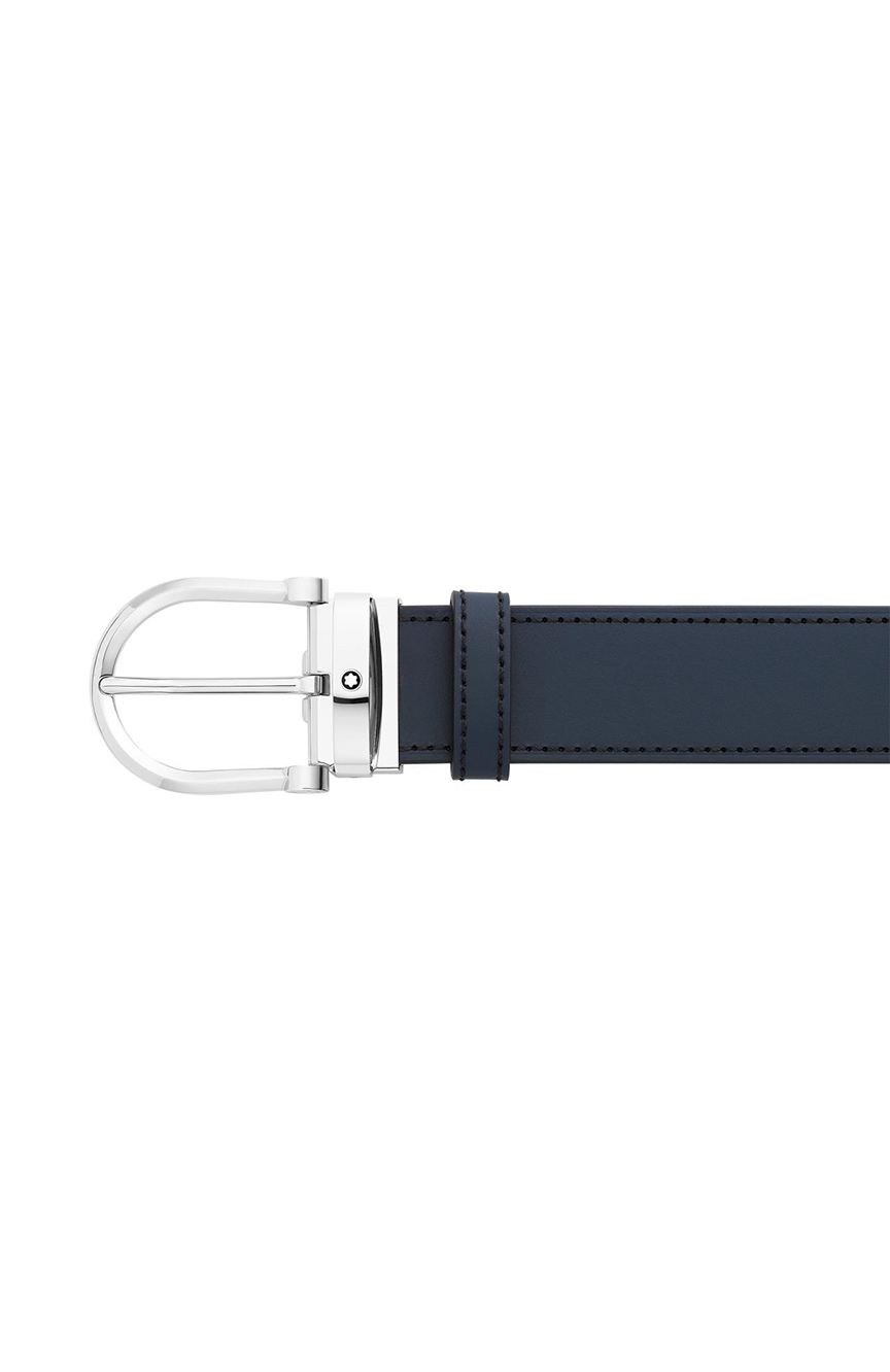 Montblanc Horseshoe buckle black/blue 35 mm reversible leather belt ...