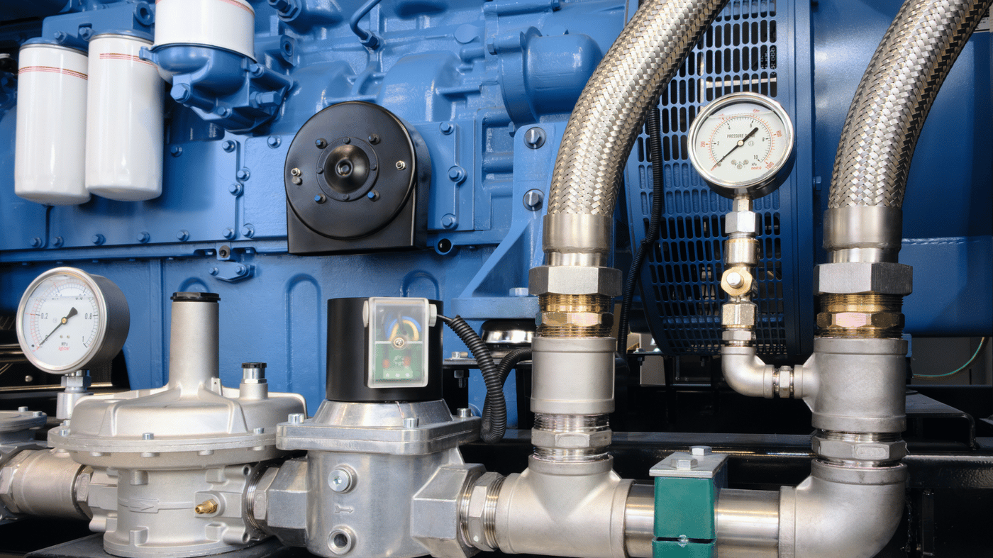 Close-up of a modern high-tech and efficient gas diesel generator Close-up of a modern high-tech and efficient gas diesel generator